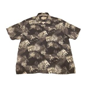 Tommy Bahama Mens XL Green Tropical Print  100% Silk Button Up Hawaiian Shirt